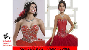 AJUAR DE QUINCEAÑERA CON CORSE COLOR ROJO